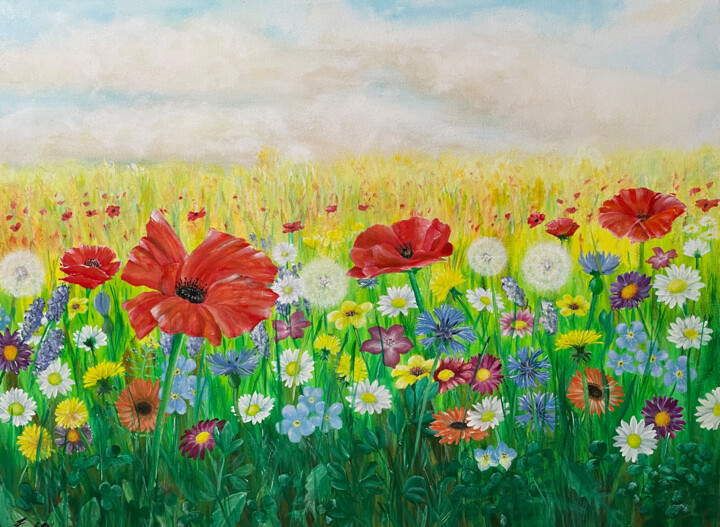 Pintura titulada "Flower Meadow" por Felice Mauro Battiston, Obra de arte original, Acrílico