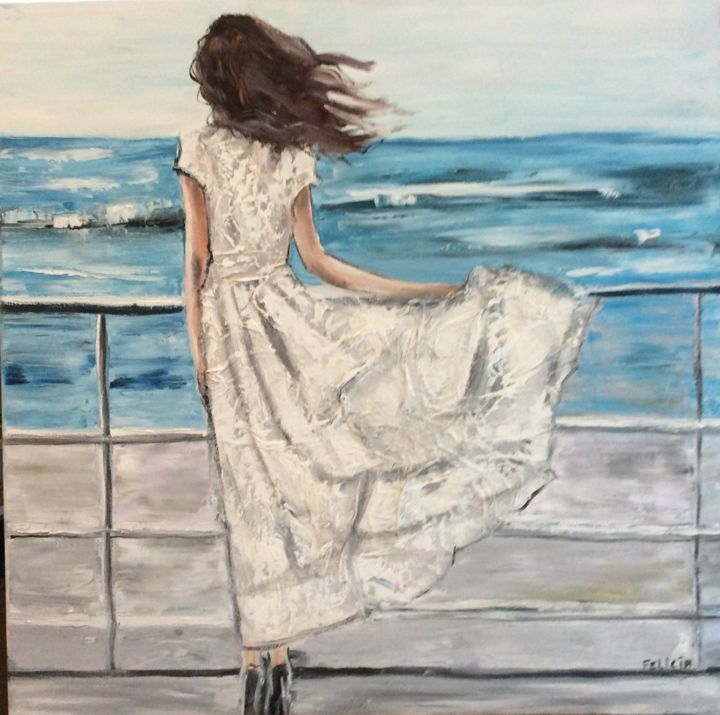 Peinture intitulée "Regard sur la mer" par Felicia Butel, Œuvre d'art originale, Huile