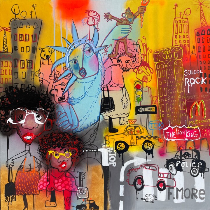 Картина под названием "I love New York" - Feliciana More, Подлинное произведение искусства, Масло Установлен на Деревянная р…