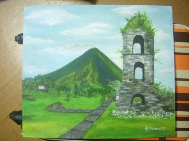 Schilderij getiteld "Mayon in its Dorman…" door Cynthia Feliciano, Origineel Kunstwerk