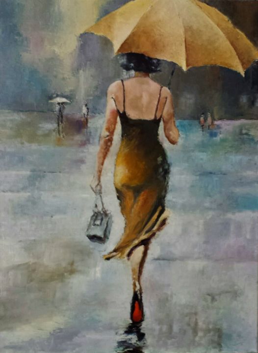 Peinture intitulée "le parapluie" par Felicien Guillaume, Œuvre d'art originale, Huile