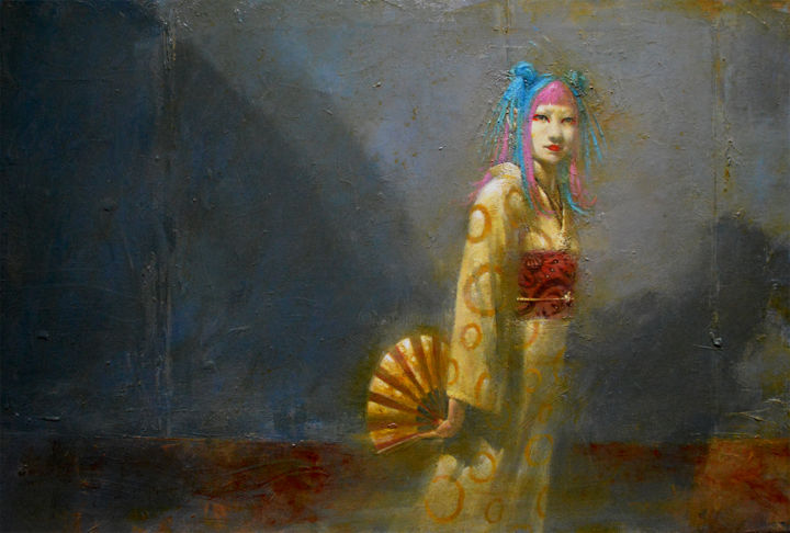 Painting titled "Goth Kimono" by Felipe Echevarria, Original Artwork, Oil