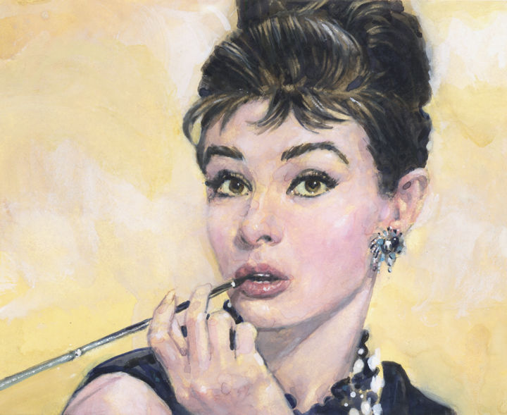Audrey Hepburn IV Aqua 60x60cm Wandbild Aquarell Art