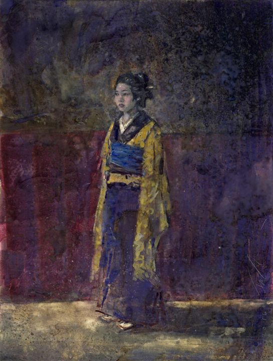 Painting titled "Working Girl (study)" by Felipe Echevarria, Original Artwork, Gouache