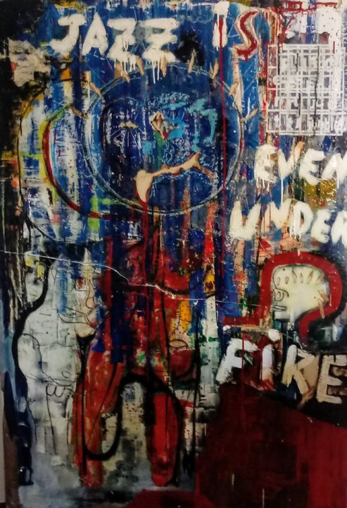 Картина под названием ""JAZZ IS INDESTRUCT…" - Fil Nunes, Подлинное произведение искусства, Акрил Установлен на Деревянная п…