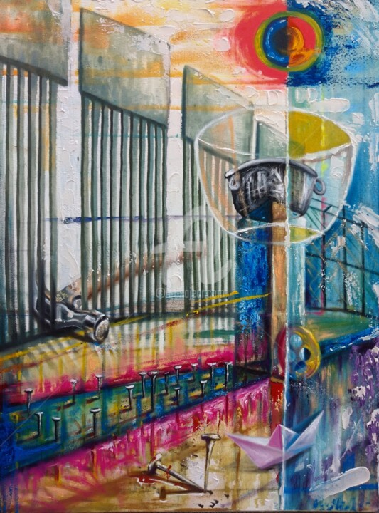 Pintura titulada "Courant migratoire" por Philippe Toneut, Obra de arte original, Oleo Montado en Bastidor de camilla de mad…