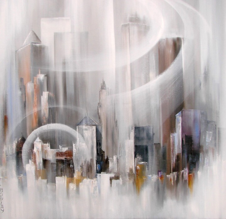 Schilderij getiteld "Buildings 3" door Felix Boulay, Origineel Kunstwerk, Olie