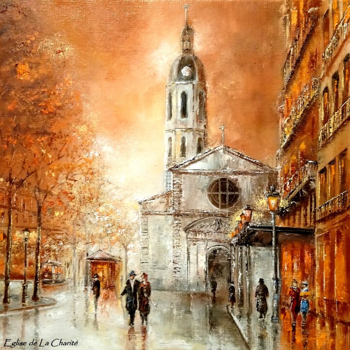 Painting titled "Lyon Place Bellecou…" by Felix Boulay, Original Artwork, Oil
