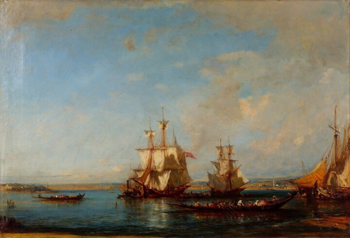 Painting titled "Caiques et voiliers…" by Félix Ziem, Original Artwork, Oil