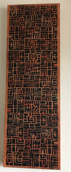 Painting titled "Ethnic abstract" by Hila Abada, Original Artwork, Acrylic Mounted on Wood Stretcher frame