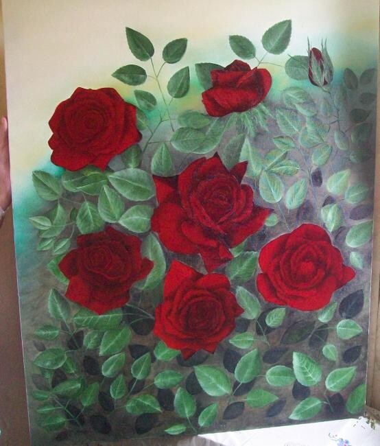 Painting titled "Rosas vermelhas ( p…" by Fernanda Emmanuelle Nanda, Original Artwork, Oil