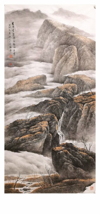 Painting titled "Miles of clouds" by Fengyin Hu, Original Artwork, Ink