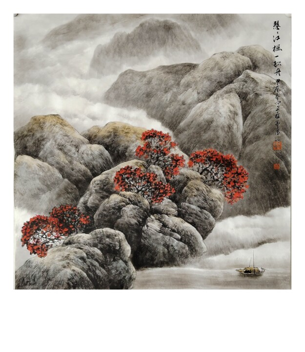 Painting titled "Red from spring" by Fengyin Hu, Original Artwork, Ink
