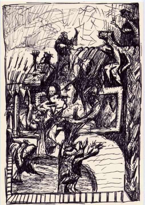Desenho intitulada "La bonne aventure." por Jean-Bernard Fenouillas, Obras de arte originais, Canetac de aerossol