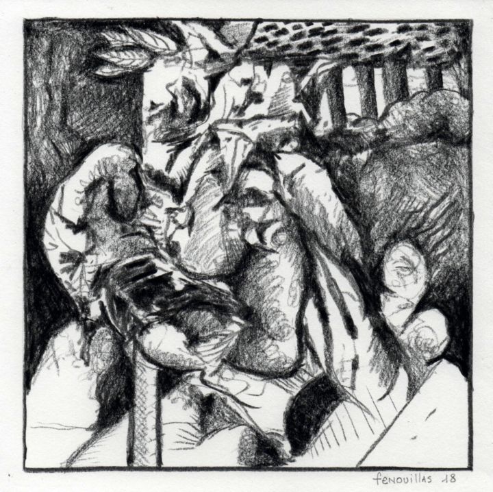 Drawing titled "Après réflexion." by Jean-Bernard Fenouillas, Original Artwork, Conté