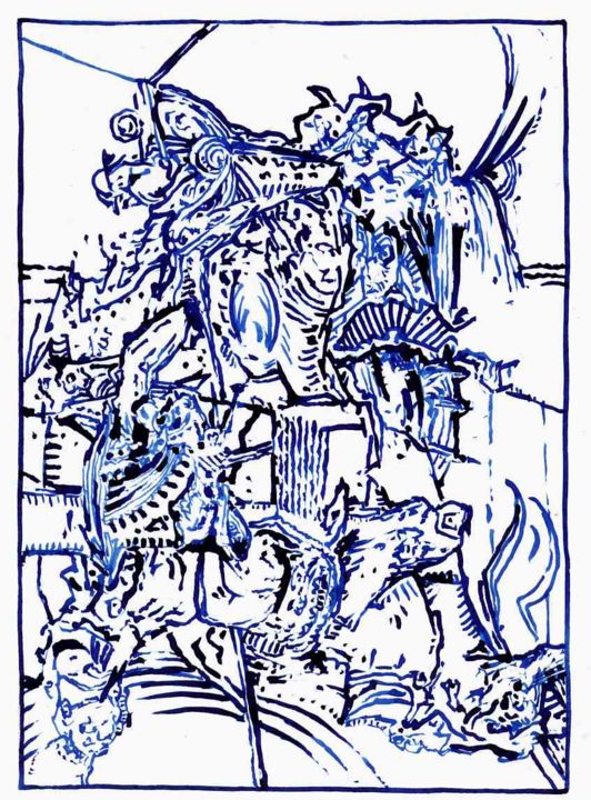 「La gare de départ.」というタイトルの描画 Jean-Bernard Fenouillasによって, オリジナルのアートワーク, インク