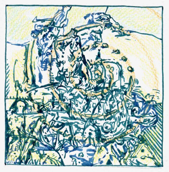 Dibujo titulada "La grande dune." por Jean-Bernard Fenouillas, Obra de arte original, Tinta
