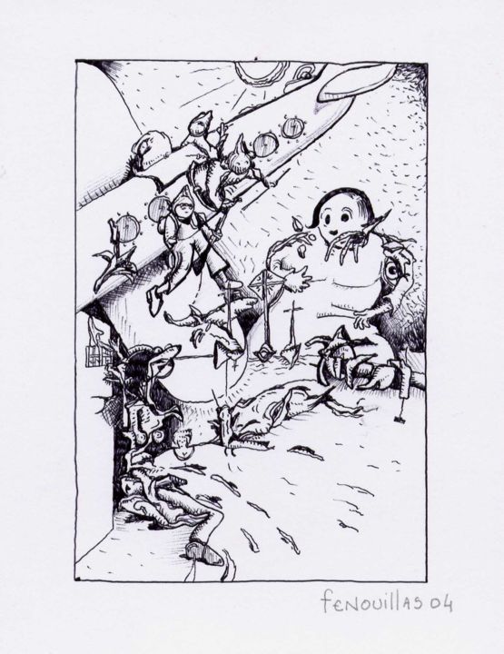 Disegno intitolato "La vision des chose…" da Jean-Bernard Fenouillas, Opera d'arte originale, Biro