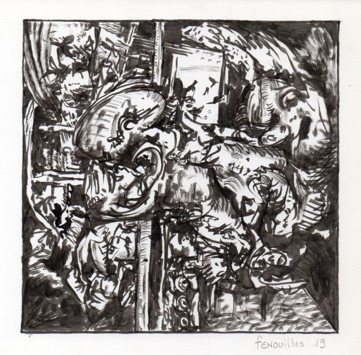 Zeichnungen mit dem Titel "Encore ouvert." von Jean-Bernard Fenouillas, Original-Kunstwerk, Tinte