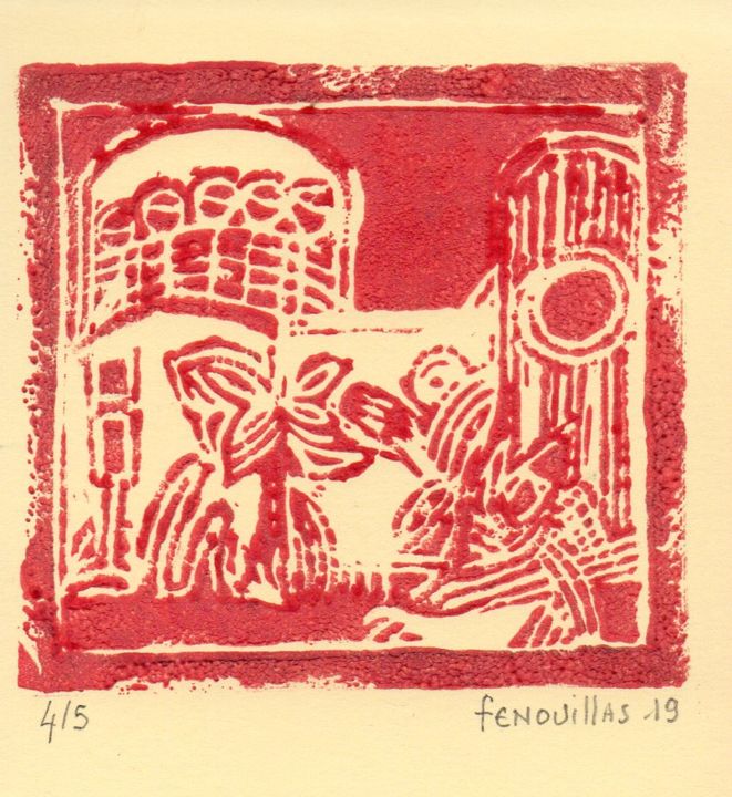 Printmaking titled "0419-2. 4/5" by Jean-Bernard Fenouillas, Original Artwork, Linocuts