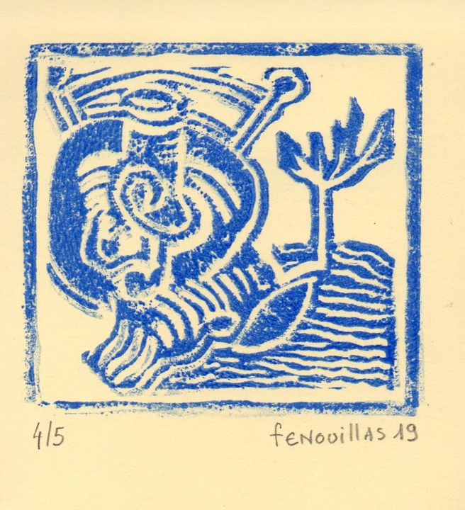 Printmaking titled "0419-4. 4/5" by Jean-Bernard Fenouillas, Original Artwork, Linocuts