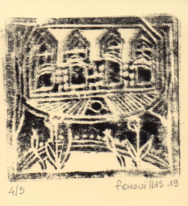 Impressões e gravuras intitulada "0419-5. 4/5" por Jean-Bernard Fenouillas, Obras de arte originais, Linoleogravura