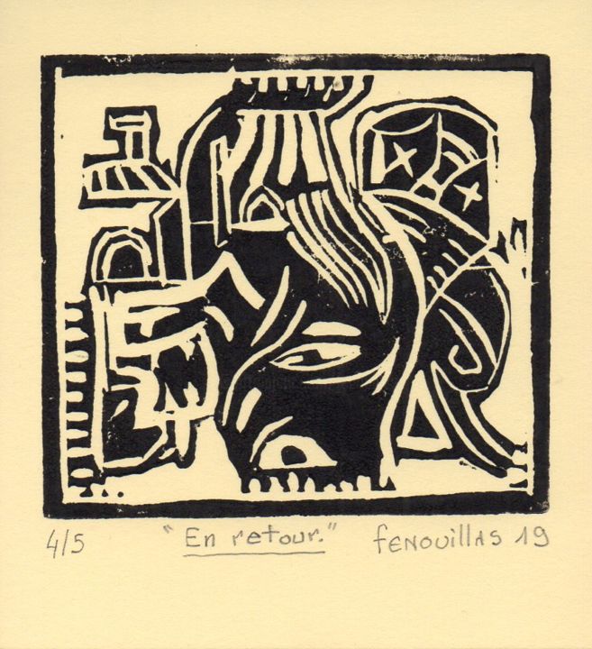 Impressões e gravuras intitulada "En retour. 4/5" por Jean-Bernard Fenouillas, Obras de arte originais, Linoleogravura