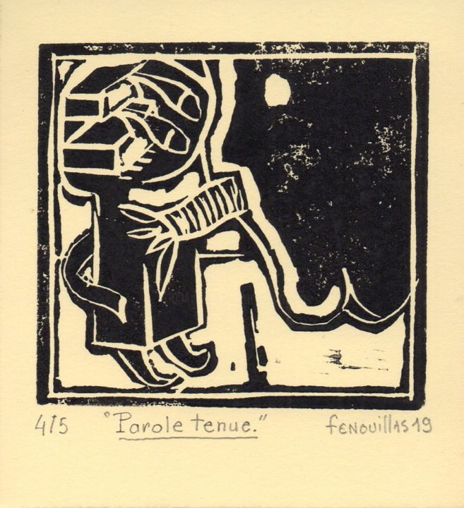 Printmaking titled "Parole tenue. 4/5" by Jean-Bernard Fenouillas, Original Artwork, Linocuts