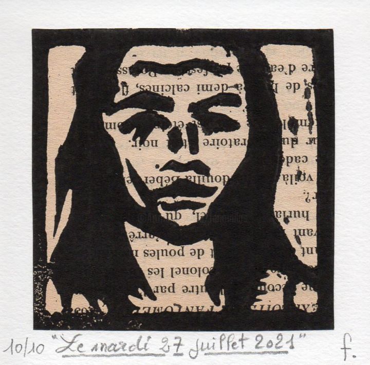 Printmaking titled "Le mardi 27 juillet…" by Jean-Bernard Fenouillas, Original Artwork, Xylography
