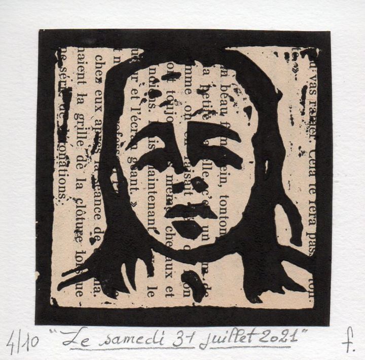 Printmaking titled "Le samedi 31 juille…" by Jean-Bernard Fenouillas, Original Artwork, Xylography