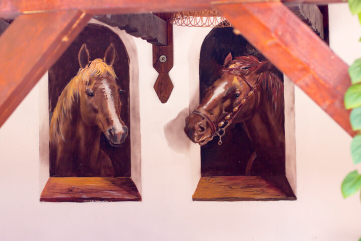 Painting titled "Horses on wall" by Fentart, Original Artwork, Acrylic