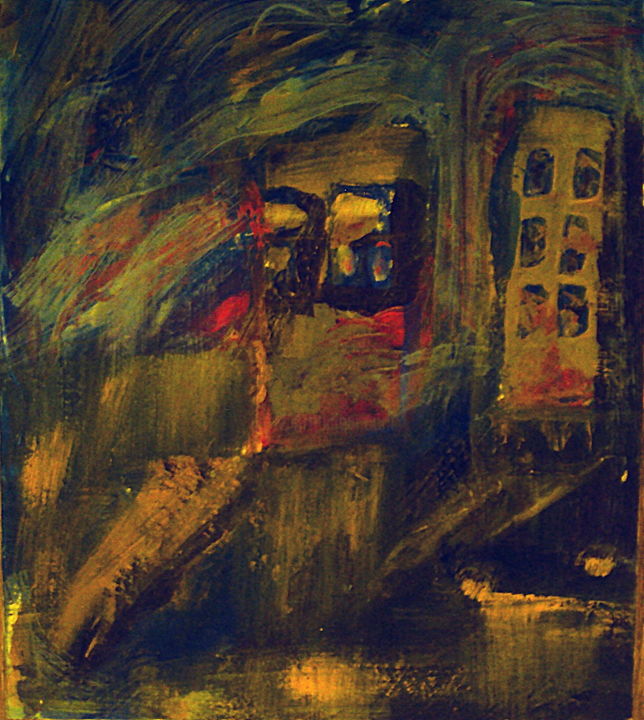 Painting titled "Городской пейзаж." by Irina Dubinina, Original Artwork, Tempera