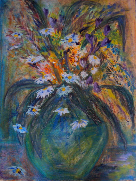 Картина под названием "Полевые цветы." - Irina Dubinina, Подлинное произведение искусства, Темпера