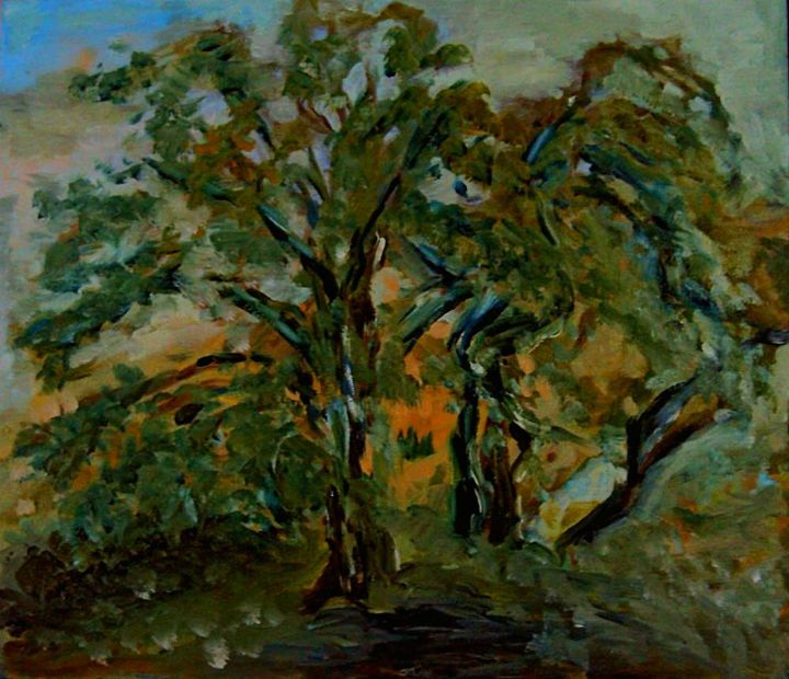 Картина под названием "Танцующие яблони - 2" - Irina Dubinina, Подлинное произведение искусства, Масло
