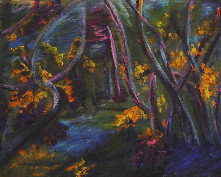 「Ночью деревья поют.」というタイトルの絵画 Irina Dubininaによって, オリジナルのアートワーク, テンペラ