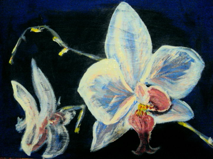 Картина под названием "Цветы в ночи." - Irina Dubinina, Подлинное произведение искусства, Темпера