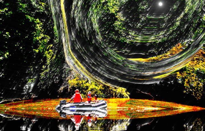 Цифровое искусство под названием "Трое в лодке." - Irina Dubinina, Подлинное произведение искусства, 2D Цифровая Работа