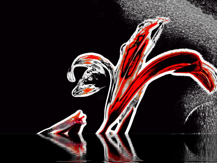 Digitale Kunst mit dem Titel "Красная лилия на те…" von Irina Dubinina, Original-Kunstwerk, 2D digitale Arbeit