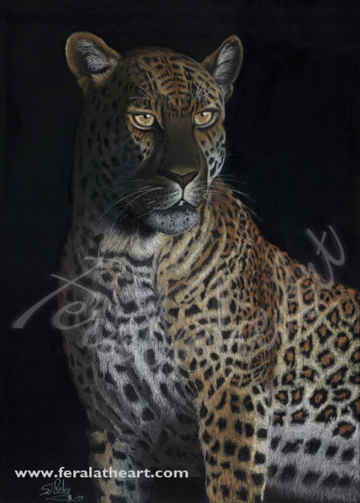 Картина под названием "Leopard" - Steve Robinson, Подлинное произведение искусства, Пастель