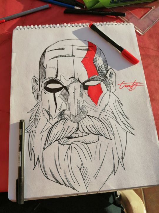 Kratos, Dibujo por Fernando Ambuila | Artmajeur