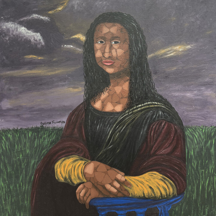 Painting titled "Our Village Lisa" by Feranmi Oyeleye, Original Artwork, Acrylic