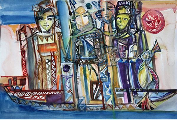Peinture intitulée "au port de bassorah" par Ferial, Œuvre d'art originale, Autre