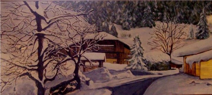 Painting titled "MEGEVE LES PERCHETS" by Franck Allard, Original Artwork