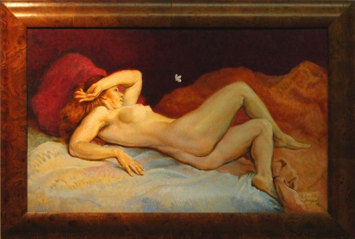 Painting titled "Nu au Papillon" by Fernand Dresse, Original Artwork