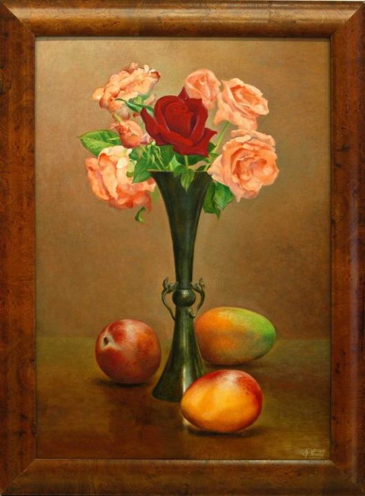 Картина под названием "Fleurs et fruits" - Fernand Dresse, Подлинное произведение искусства