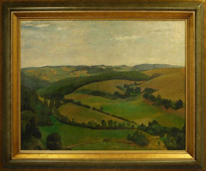 Painting titled "Paysage à Honnay" by Fernand Dresse, Original Artwork