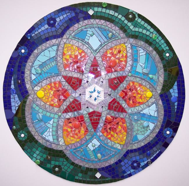 Sculpture intitulée "Mandala en Mosaico…" par Fj Mosaic Art, Œuvre d'art originale