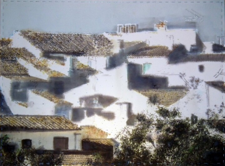 Pittura intitolato "Pueblo blanco" da Fernando Aguayo, Opera d'arte originale, Acquarello
