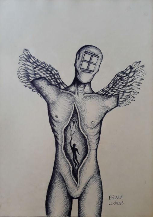 Desenho intitulada "Confortavelmente En…" por F.Fiuza, Obras de arte originais, Canetac de aerossol