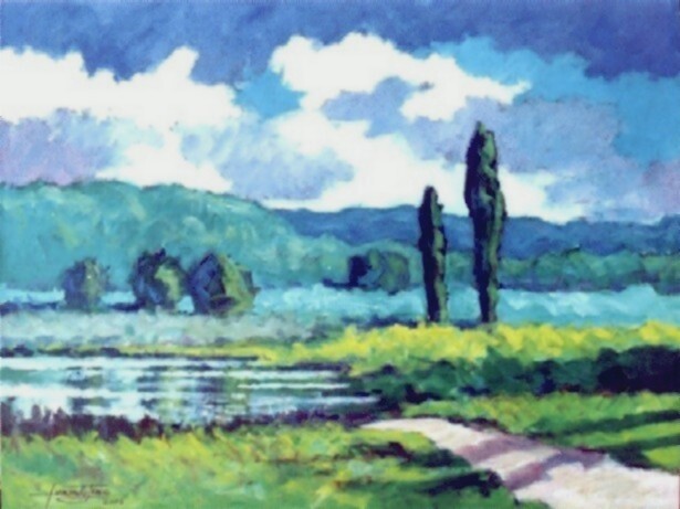 Painting titled "Lagoa Verde" by Fernando Lucio, Original Artwork, Oil
